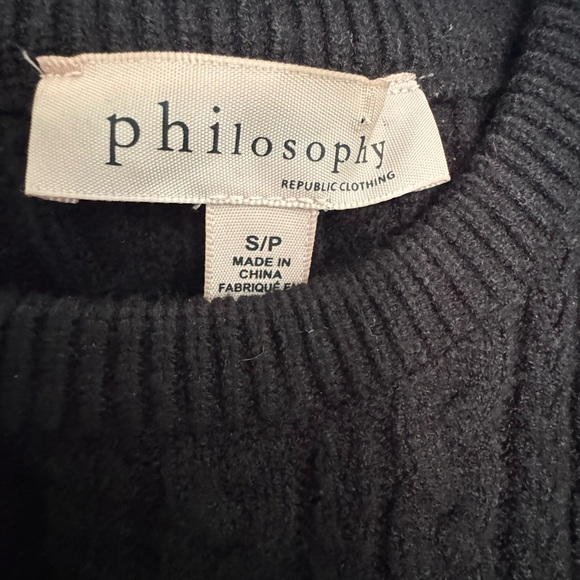 Philosophy Women's Black Cable Knit Sweater with Faux Leather Puff Sleeves - Picture 3 of 3